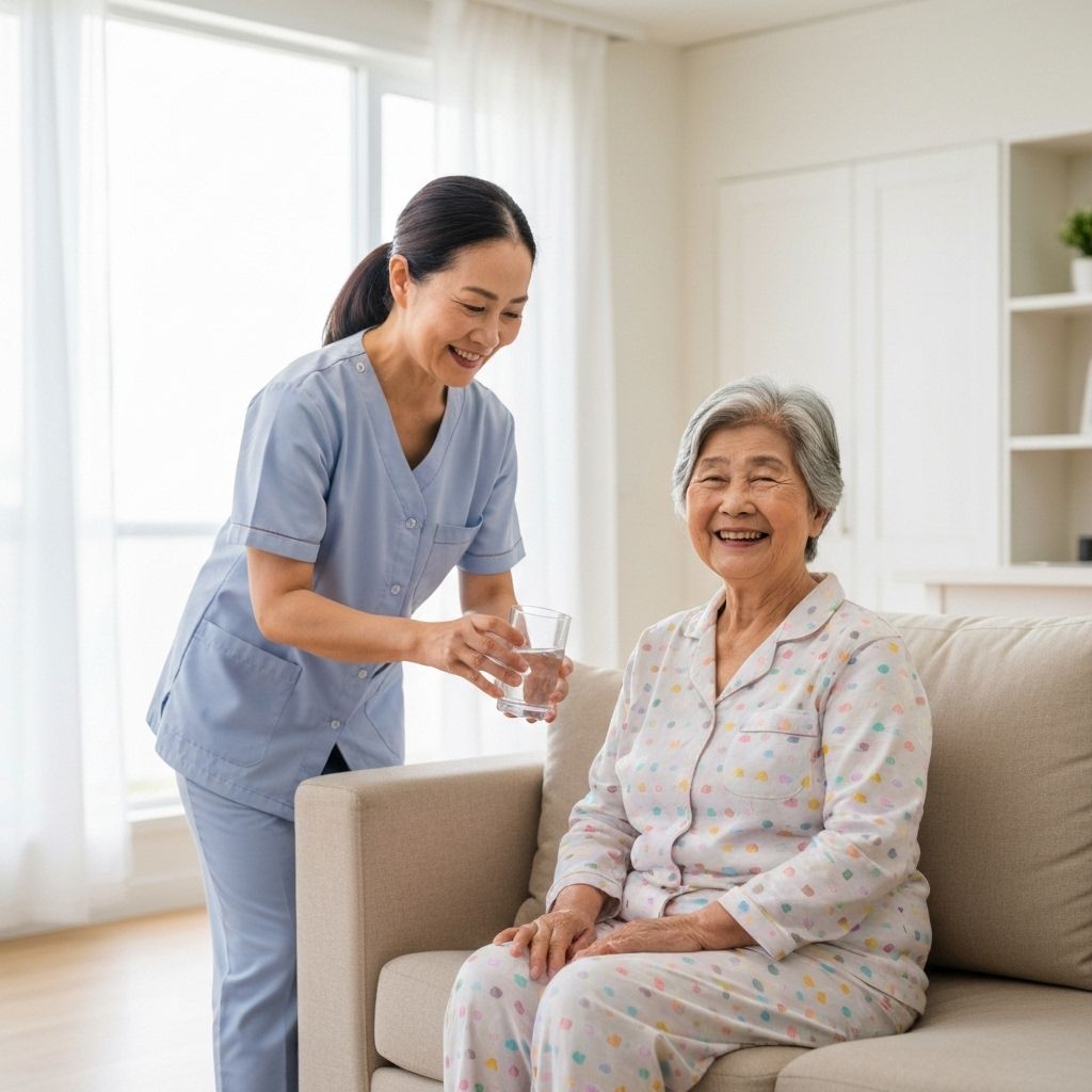 Professional caregiver providing compassionate support to elderly person